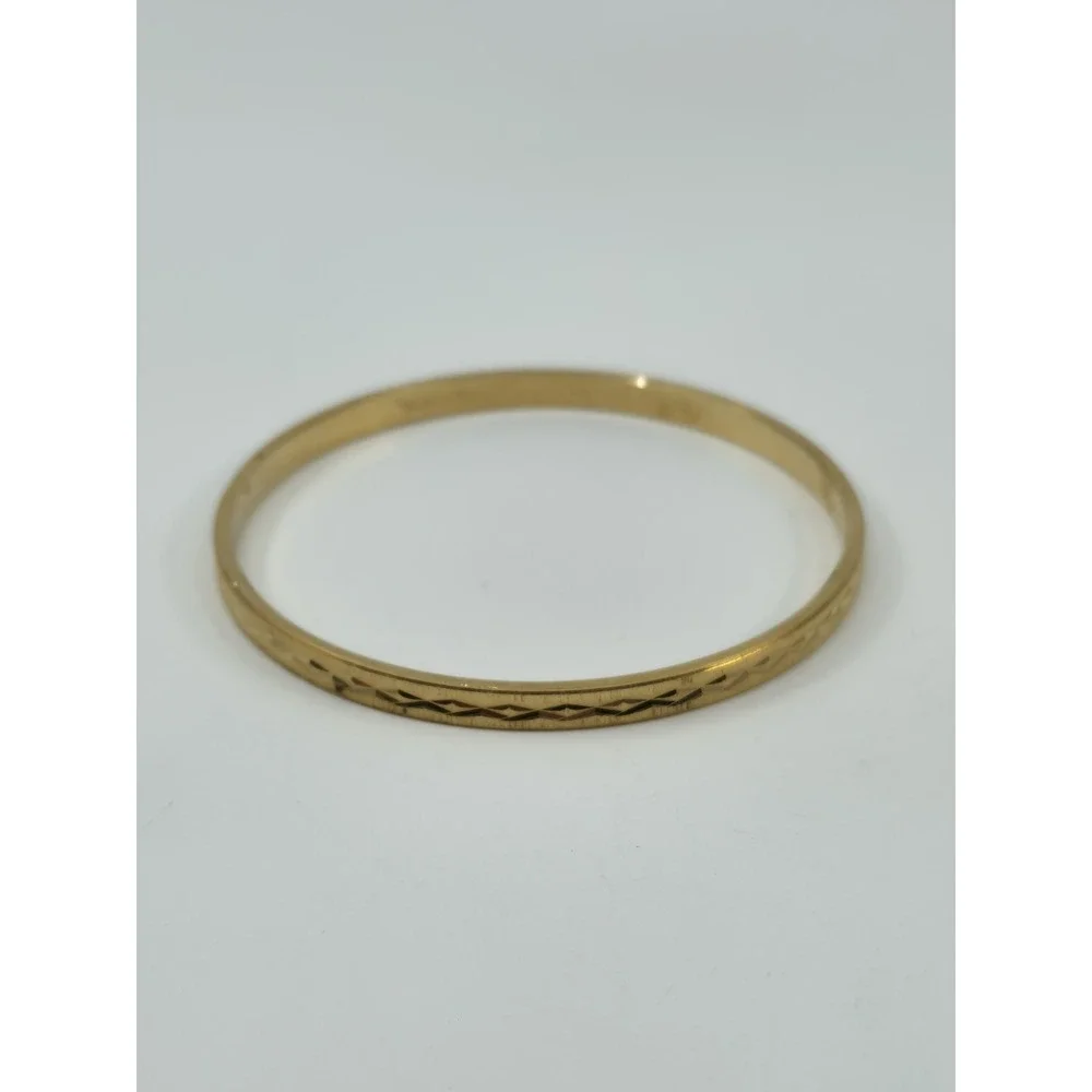 Vintage Crown Trifari Gold Tone Etched Geometric Bangle Bracelet 2.5 Inch Signed